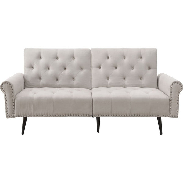 Benzara Adjustable Sofa with Button Tufting and Rolled Arms, White BM250414