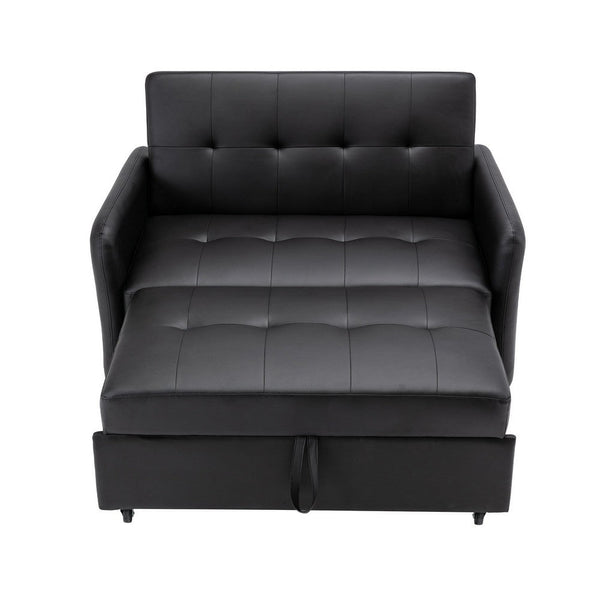 Benzara Duo 52 Inch Convertible Sleeper Loveseat, USB Ports, Reclining, Black BM284851