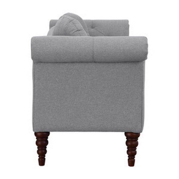 Benzara 75 Inch Modern Curved Arm Sofa Settee, Button Tufted, 2 Pillows, Soft Gray BM295595