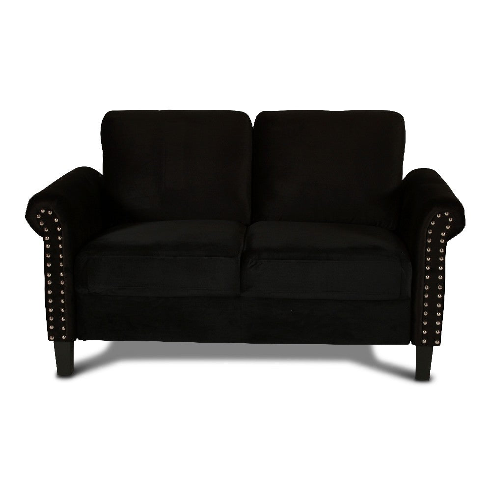 Benzara Judy 60 Inch Velvet Upholstered Loveseat with Nailhead Trim