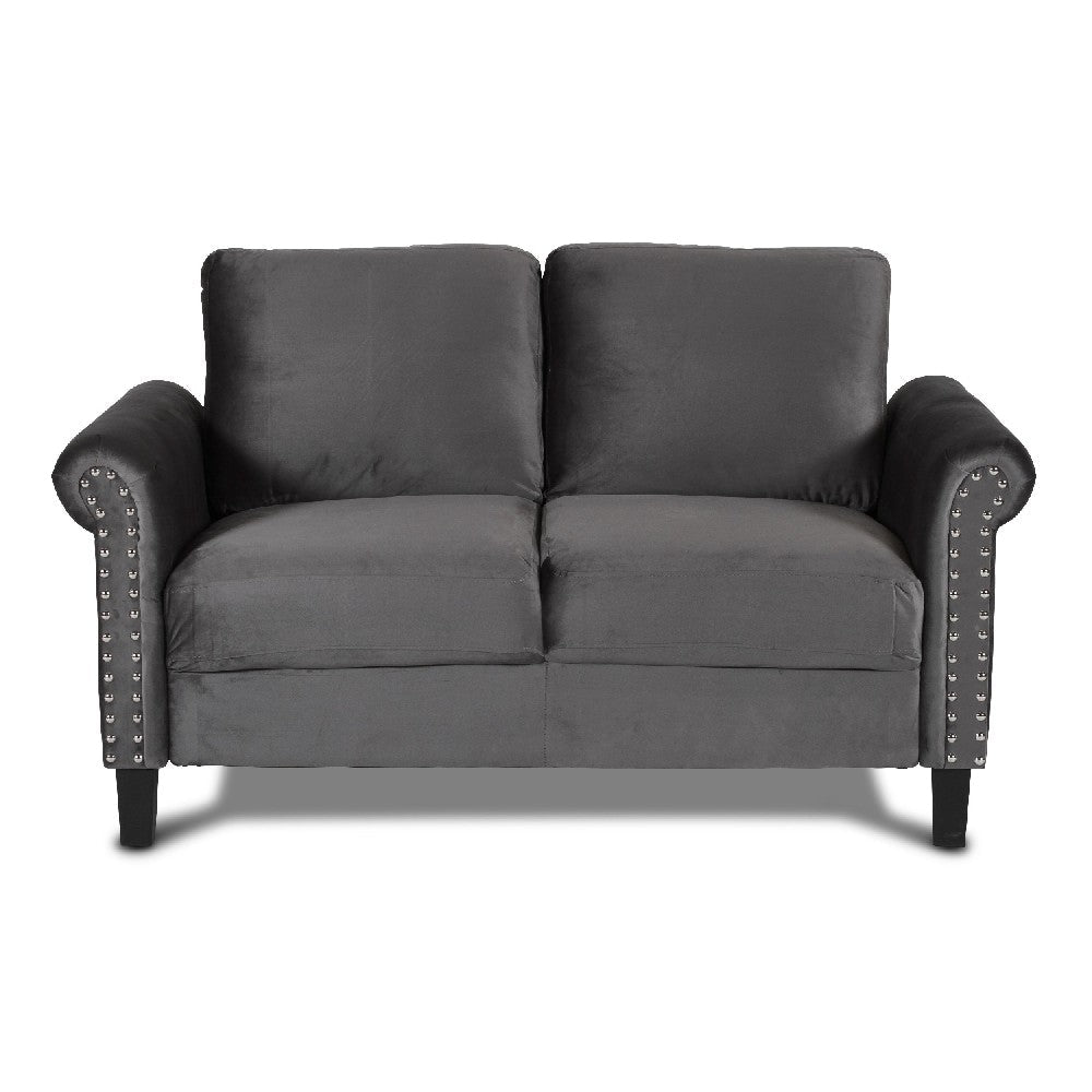 Benzara Judy 60 Inch Velvet Upholstered Loveseat with Nailhead Trim