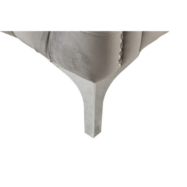 Benzara Joel 73 Inch Modern Sofa with 3 Pillows, Tufted Velvet, Silver Legs