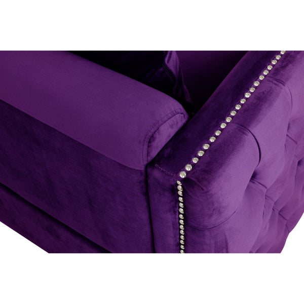 Benzara Zion 73 Inch Modern Sofa, Button Tufted Velvet with Nailhead Trim