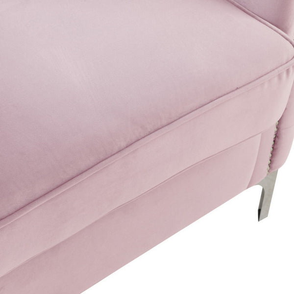 Benzara Zion 73 Inch Modern Sofa, Button Tufted Velvet with Nailhead Trim