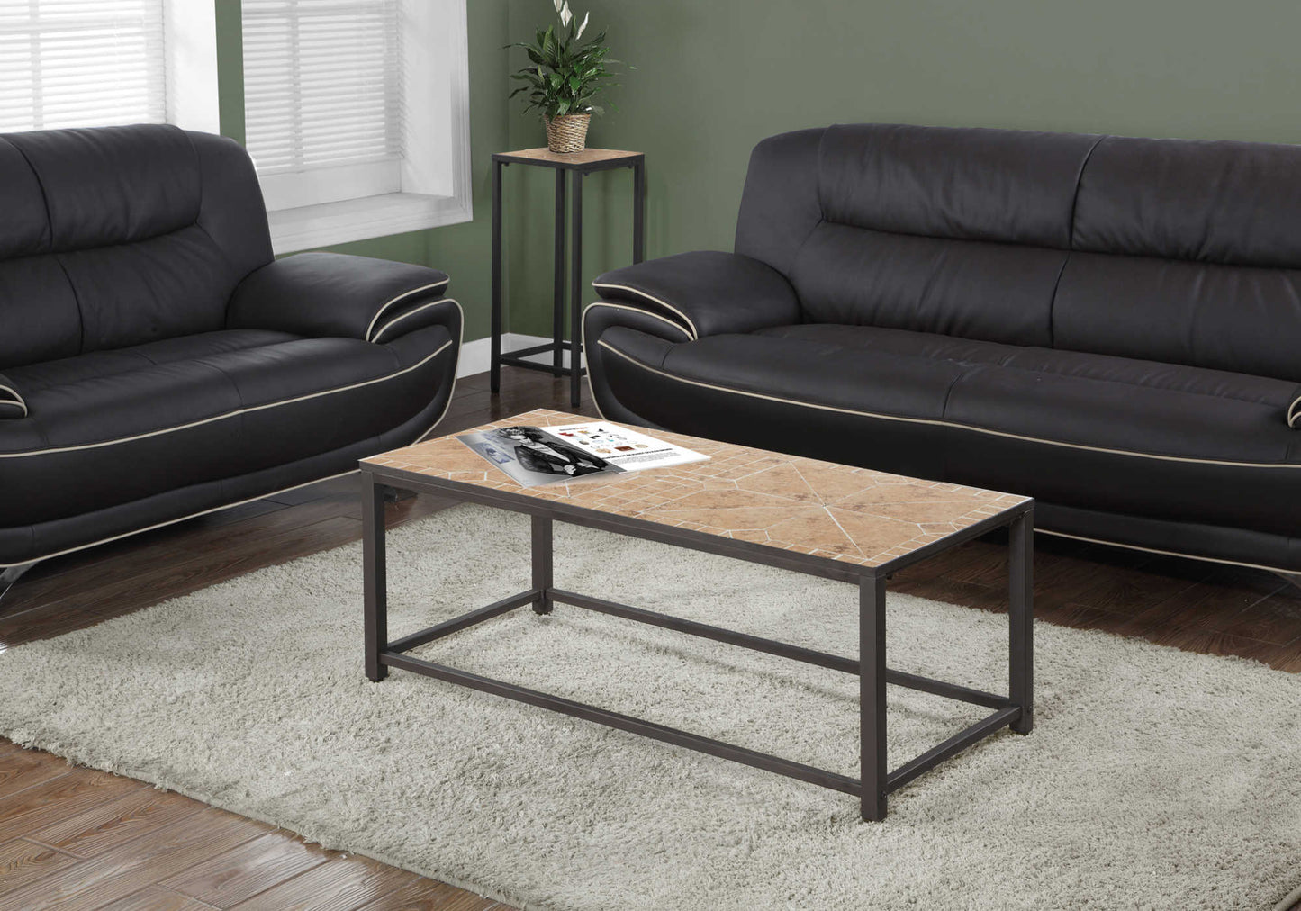 Monarch Specialties Coffee Table, Accent, Rectangular, 42" L, Brown Metal, Transitional
