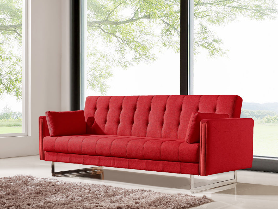 Homeroots 35" Red Fabric Foam Wood And Steel Sofa Bed 283859