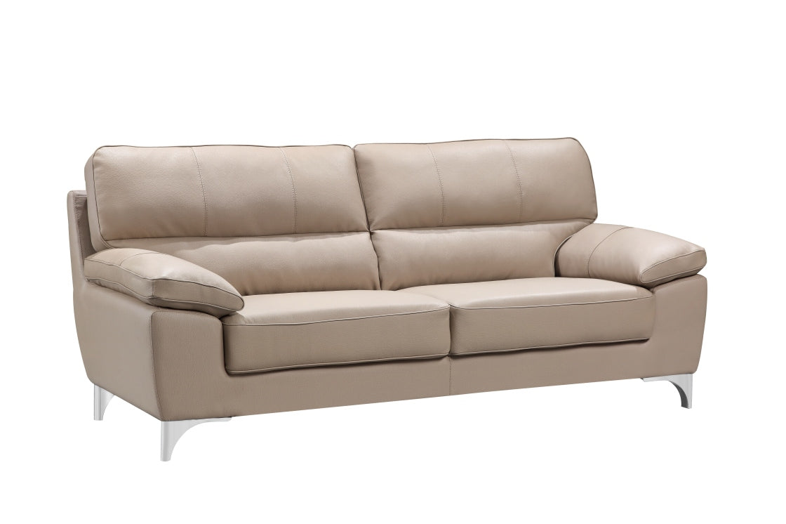 Homeroots 82" Beige Faux Leather And Silver Standard Sofa 329566