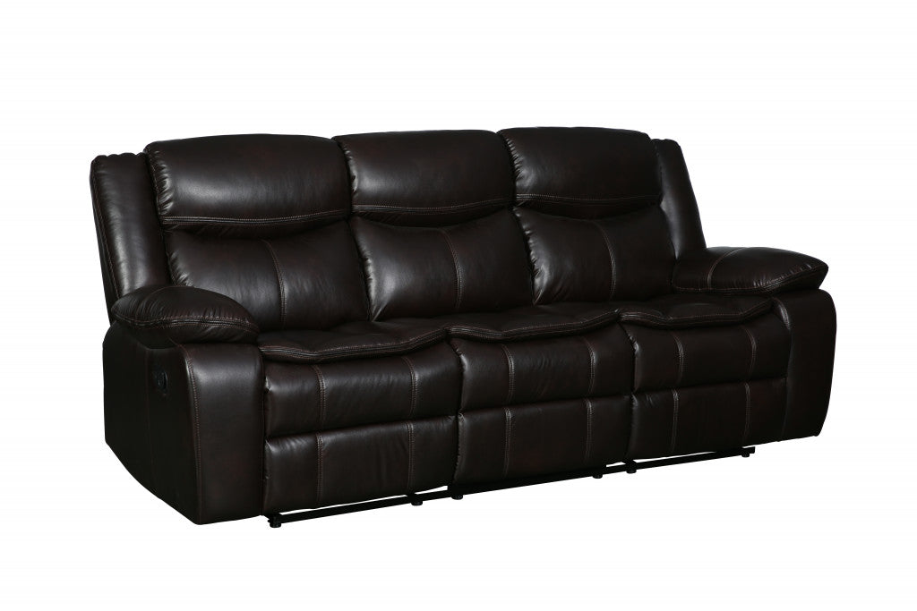 Homeroots Modern Soft Brown Faux Leather Reclining Sofa 366304