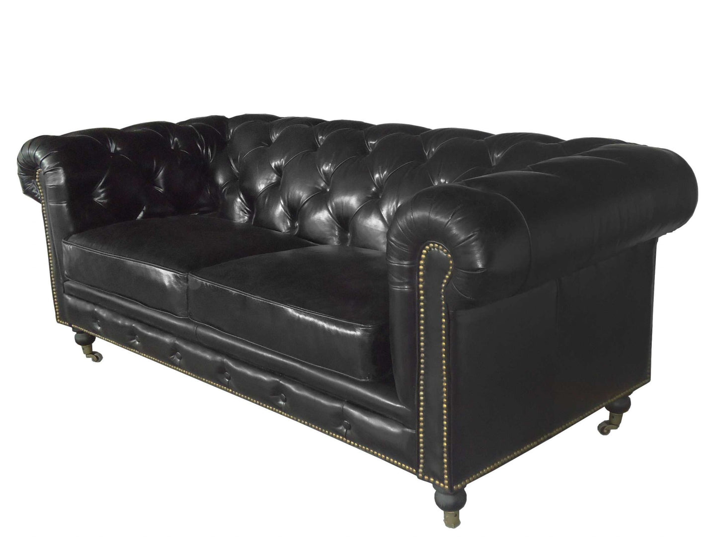 Homeroots Black Leather Classic Sofa 2 Places 373114