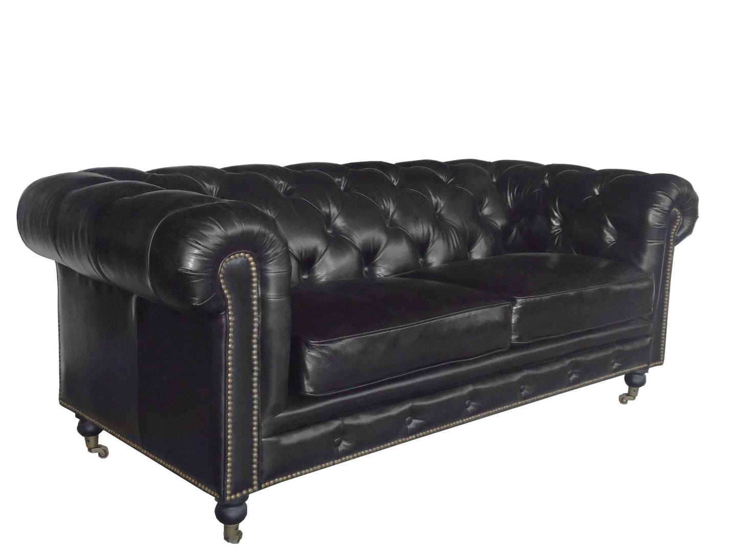 Homeroots Black Leather Classic Sofa 2 Places 373114