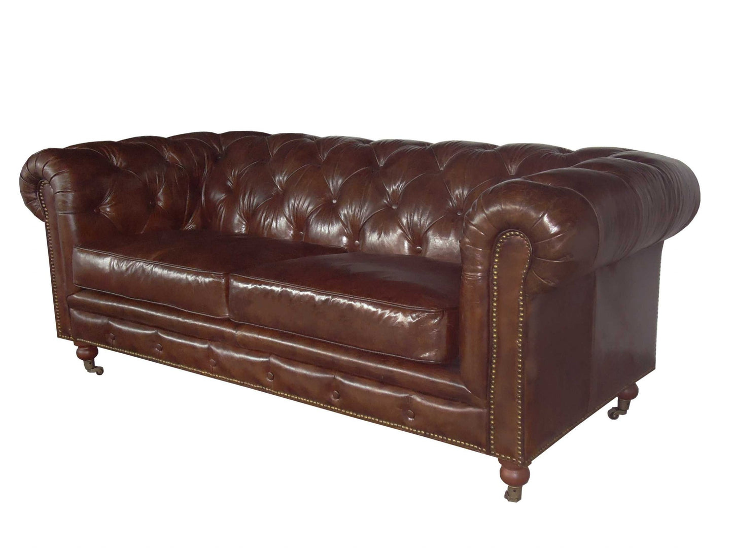 Homeroots Brown Leather Classic Sofa 2 Places 373115