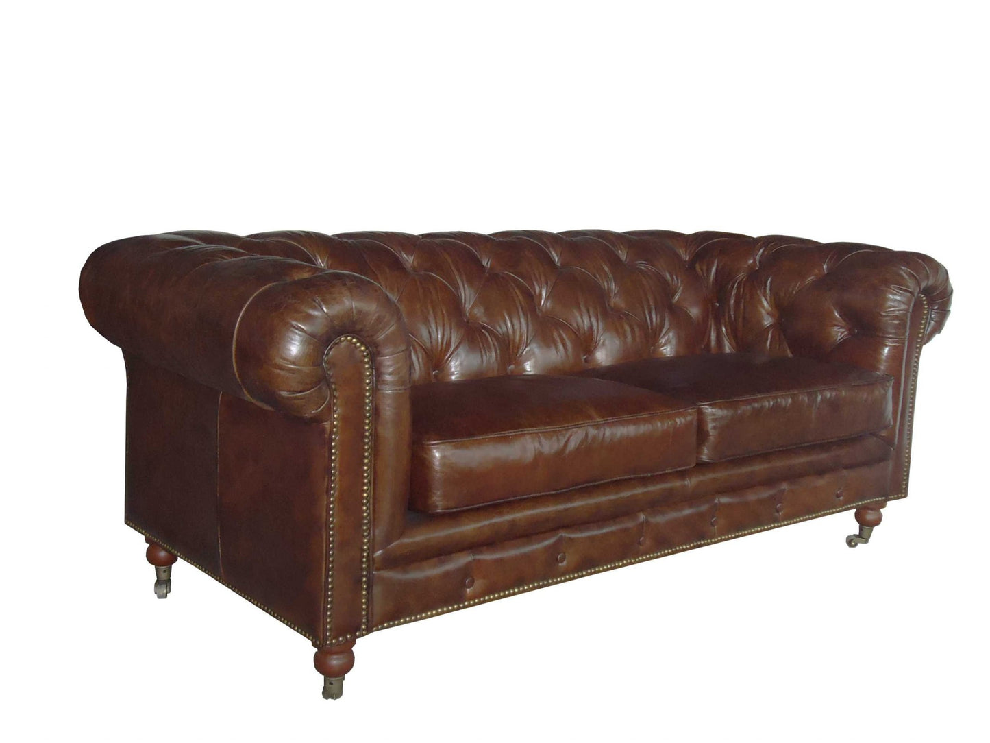 Homeroots Brown Leather Classic Sofa 2 Places 373115