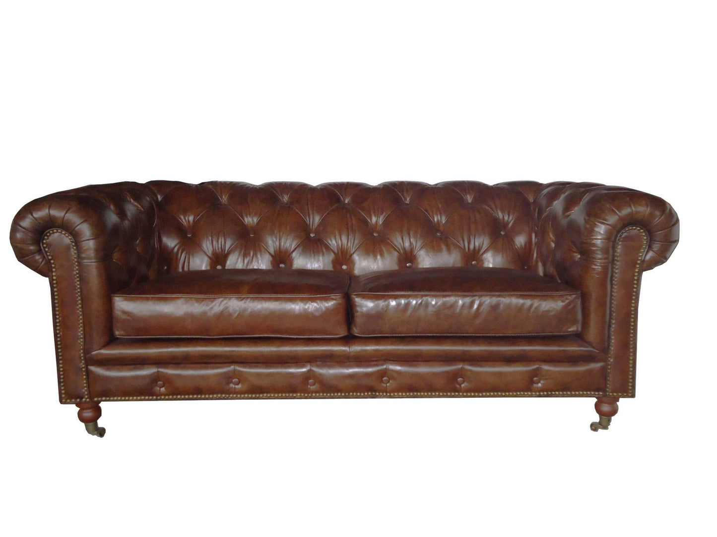 Homeroots Brown Leather Classic Sofa 2 Places 373115