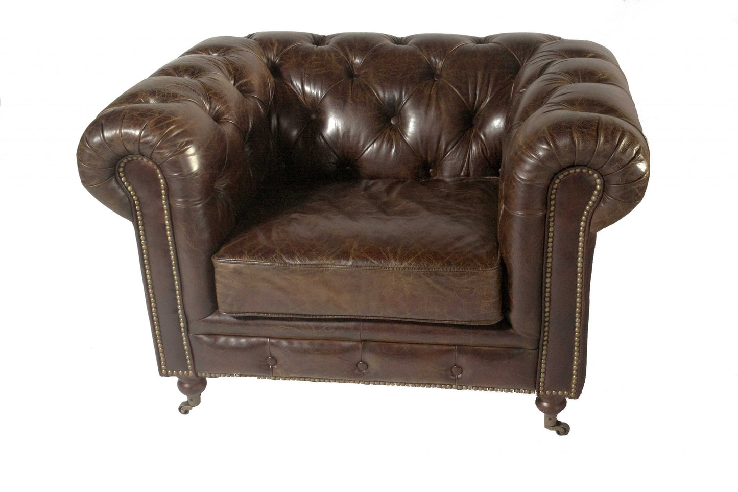 Homeroots Brown Leather Classic Sofa 1 Places 373118