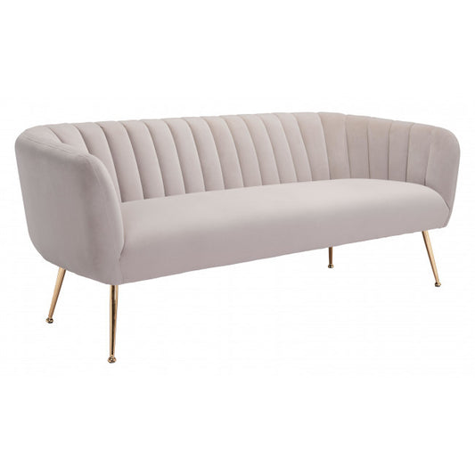 Homeroots Glam Ivory Channeled Velvet with Gold Sofa 385936