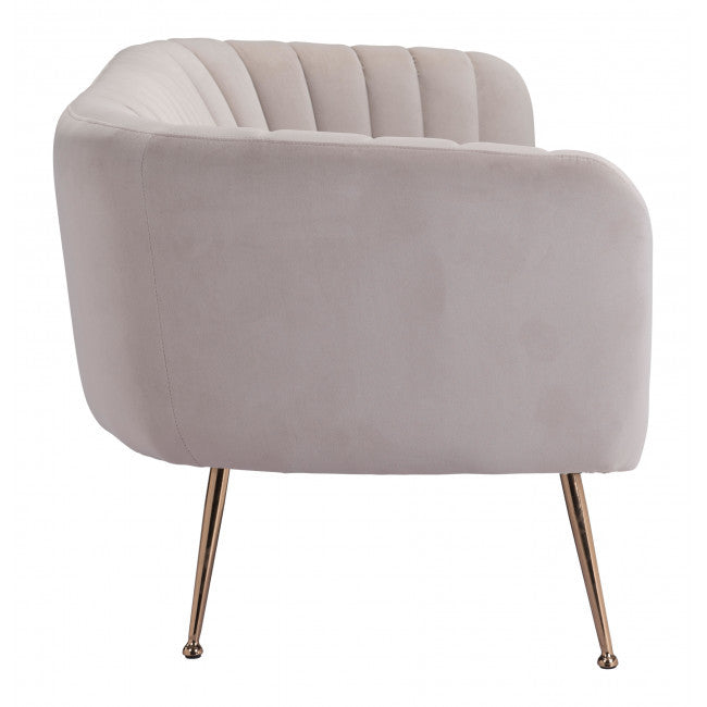 Homeroots Glam Ivory Channeled Velvet with Gold Sofa 385936