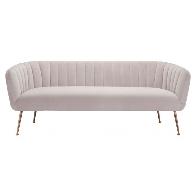 Homeroots Glam Ivory Channeled Velvet with Gold Sofa 385936