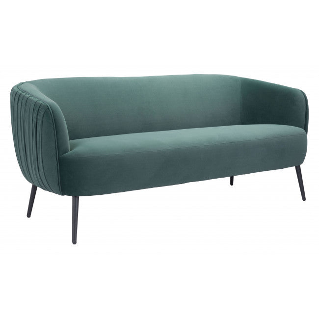 Homeroots Glam Green Pleated Velvet with Black Sofa 385938