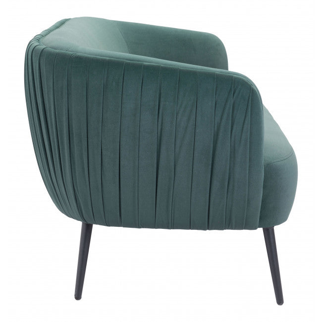 Homeroots Glam Green Pleated Velvet with Black Sofa 385938