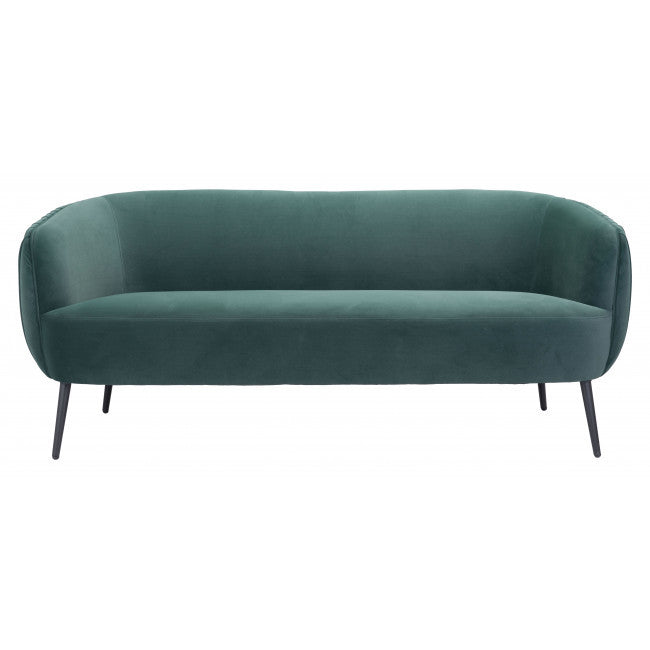 Homeroots Glam Green Pleated Velvet with Black Sofa 385938