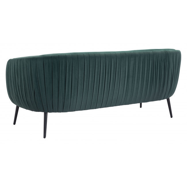 Homeroots Glam Green Pleated Velvet with Black Sofa 385938