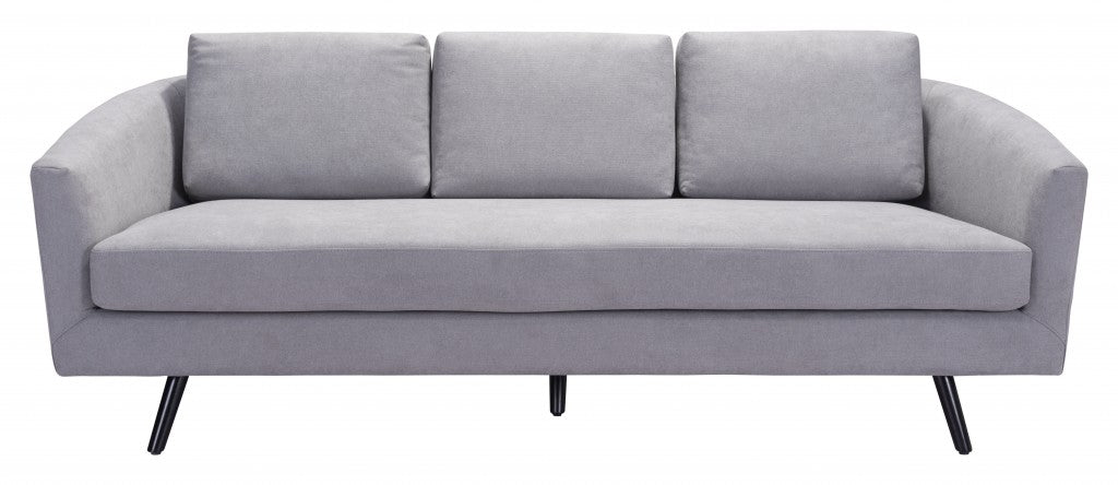 Homeroots 79" Gray Velvet And Black Curved Back Standard Sofa 396462