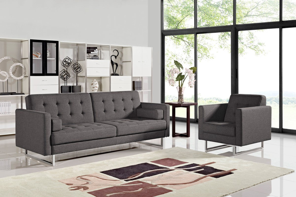 Homeroots Contemporary Grey Sofa Bed With Steel Legs 480911