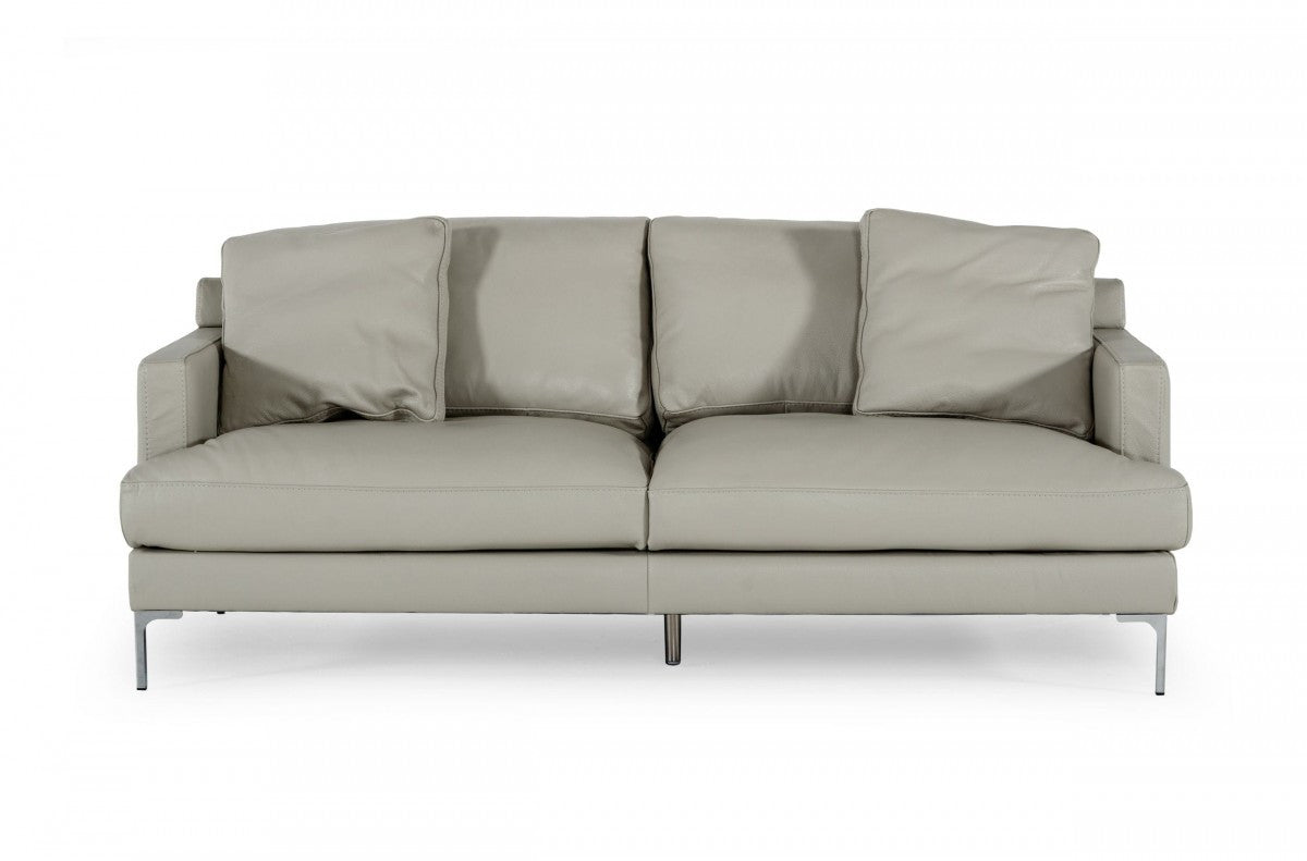 Homeroots Contemporary 75" Light Grey Leather Sofa 480919