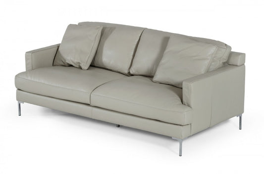 Homeroots Contemporary 75" Light Grey Leather Sofa 480919