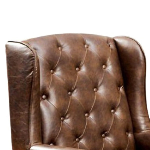 Benzara Vaugh Traditional Wing Accent Chair In Nail Head, Rustic Brown Finish BM131410