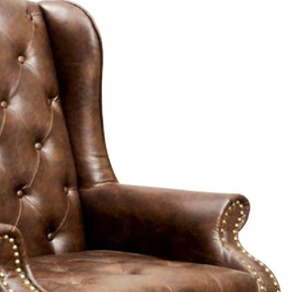 Benzara Vaugh Traditional Wing Accent Chair In Nail Head, Rustic Brown Finish BM131410