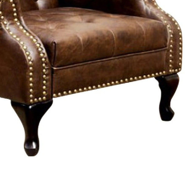 Benzara Vaugh Traditional Wing Accent Chair In Nail Head, Rustic Brown Finish BM131410