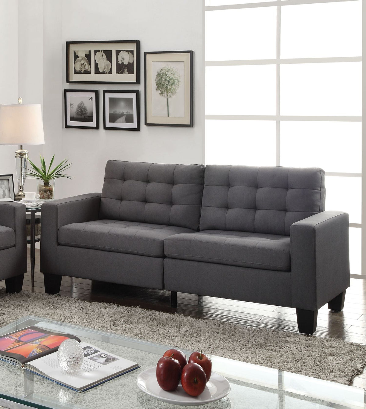 Benzara Dashing Sofa In Gray Linen Fabric BM156309