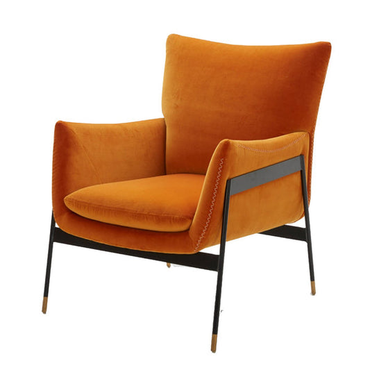 Benzara Fabric Upholstered Lounge Chair with Metal Frame, Orange and Black BM211184