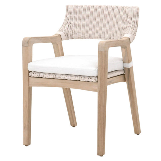 Benzara Wicker Woven Arm Chair with Removable Seat Cushion, Beige and White BM217377