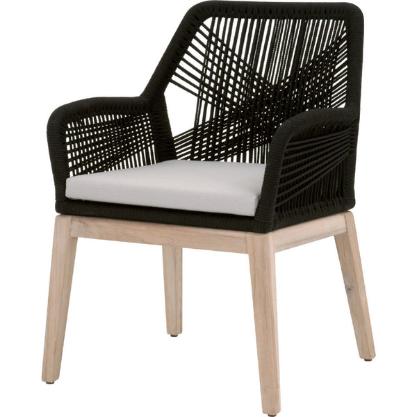 Benzara Transitional Wooden Arm Chair with Rope Weave Design, Set of 2, Black BM222997