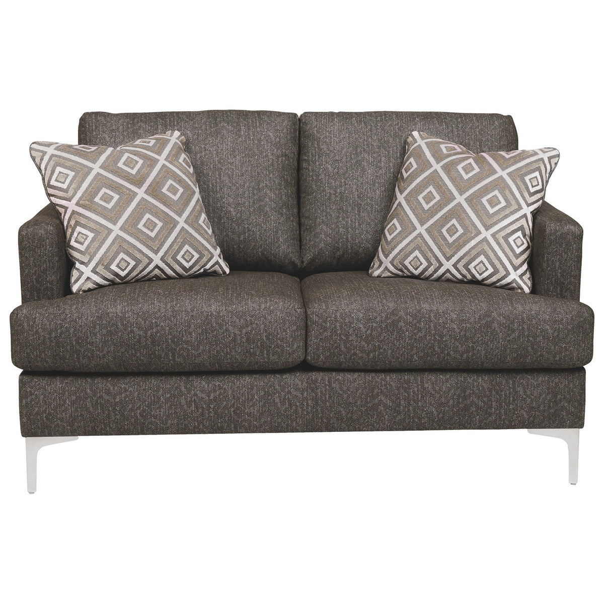 Benzara Fabric Upholstered Loveseat with Metal Bracket Legs and Track Armrests,Gray BM226047