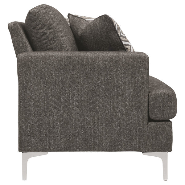 Benzara Fabric Upholstered Loveseat with Metal Bracket Legs and Track Armrests,Gray BM226047