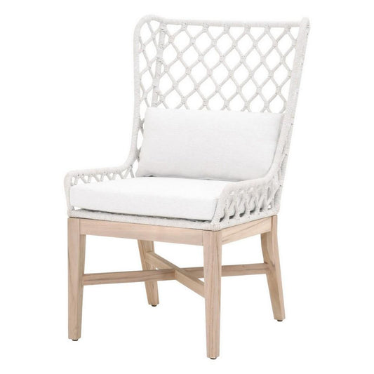 Benzara 20 Inches Rope Weaved Padded Wing Back Chair, Off White BM233020