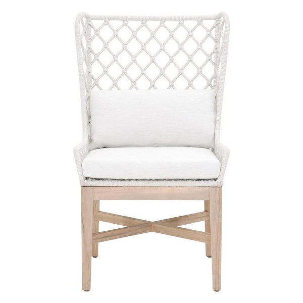 Benzara 20 Inches Rope Weaved Padded Wing Back Chair, Off White BM233020