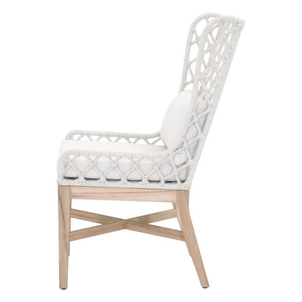 Benzara 20 Inches Rope Weaved Padded Wing Back Chair, Off White BM233020