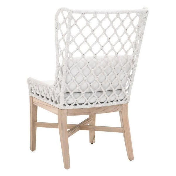 Benzara 20 Inches Rope Weaved Padded Wing Back Chair, Off White BM233020