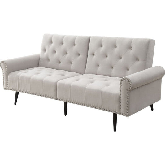 Benzara Adjustable Sofa with Button Tufting and Rolled Arms, White BM250414