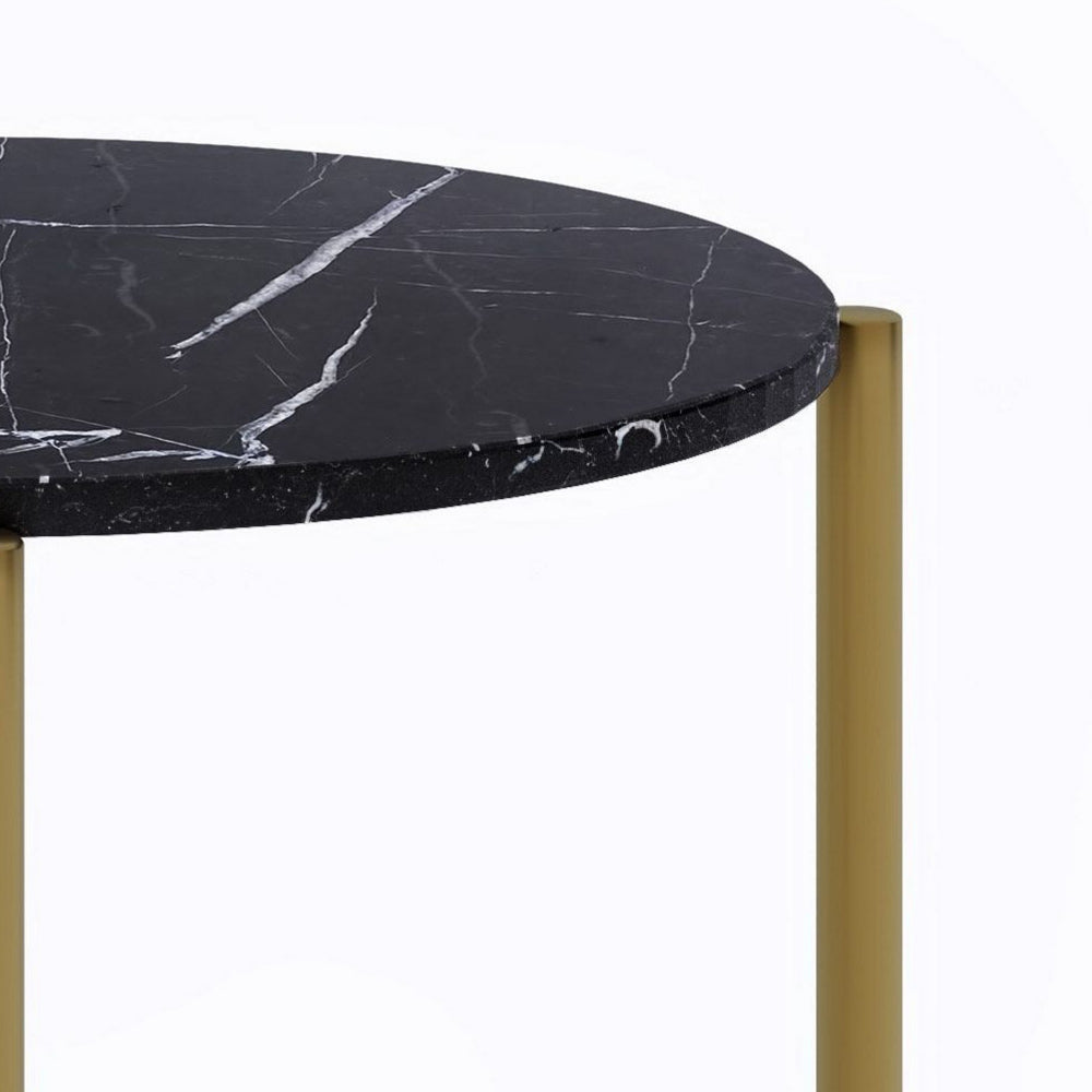 Benzara Cid Arlo 36 Inch Modern Coffee Table, Marble Top, Metal Legs, Black, Gold BM279197