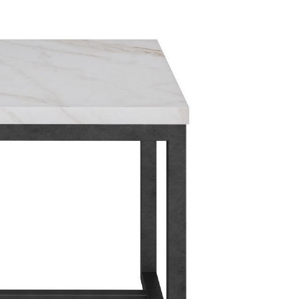 Benzara Cid 20 Inch Modern End Table, Marble Top, Metal Base, White, Black BM279199