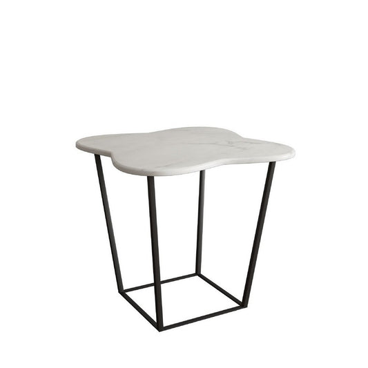 Benzara Cid 20 Inch Modern End Table, Marble Top, Metal Base Frame, White, Black BM279201