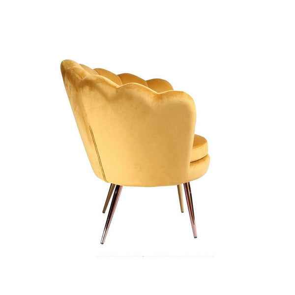 Benzara Cid 32 Inch Modern Accent Chair, Channel Tufted Back, Seashell Form, Yellow BM279355