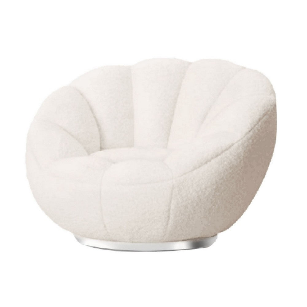 Benzara Cid 24 Inch Accent Chair, Tufted Back, Low Shell Design, Fabric, White BM279362