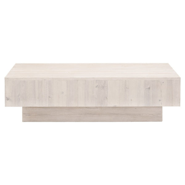 Benzara Rexi 54 Inch Modern Wood Coffee Table, Rectangular Plinth Platform, White BM283507