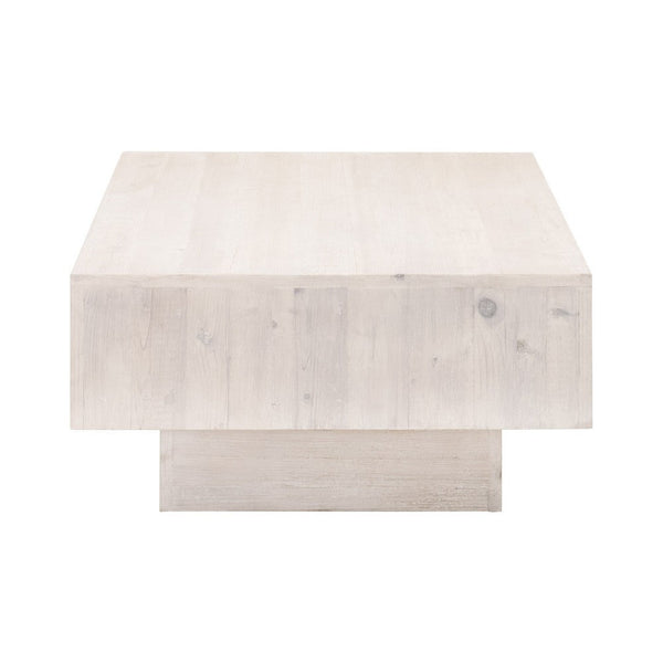 Benzara Rexi 54 Inch Modern Wood Coffee Table, Rectangular Plinth Platform, White BM283507